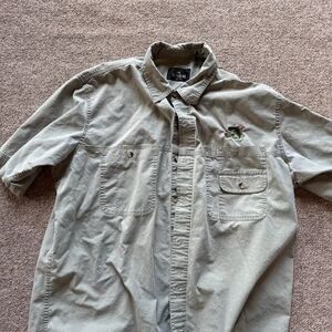 RedHead Men's XL Green Cotton Short Sleeve Button-Up Shirt Embroidered Fish